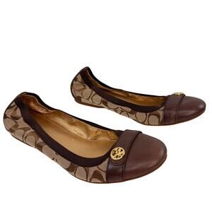 COACH Chelsey Ballet Flat US 9.5B Brown Signature Monogram Slip-On Shoes FLAW